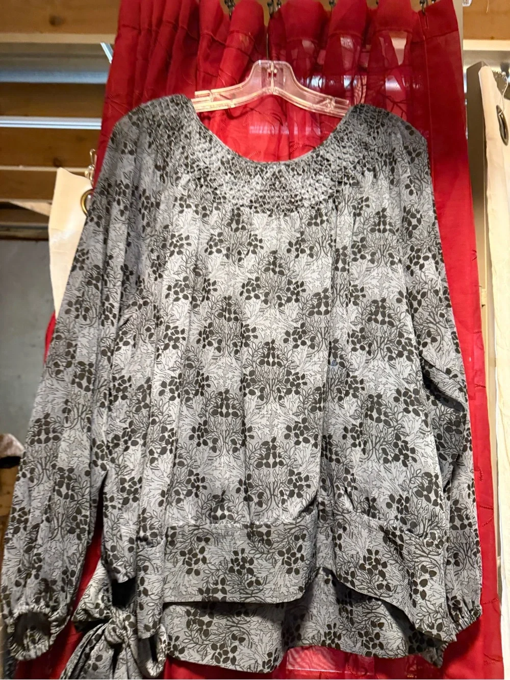 Michael Kors Black and Gray Floral Long-Sleeve Blouse
